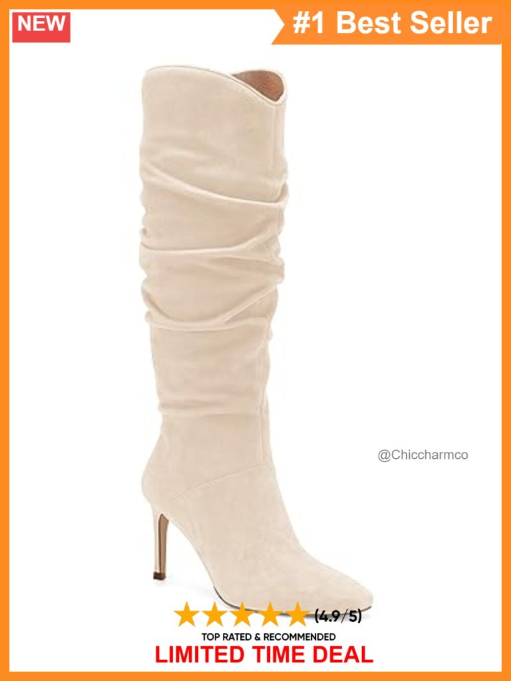 Faux Suede Knee High Boots Almond Toe Stiletto Heel Slouchy Side Zipper
